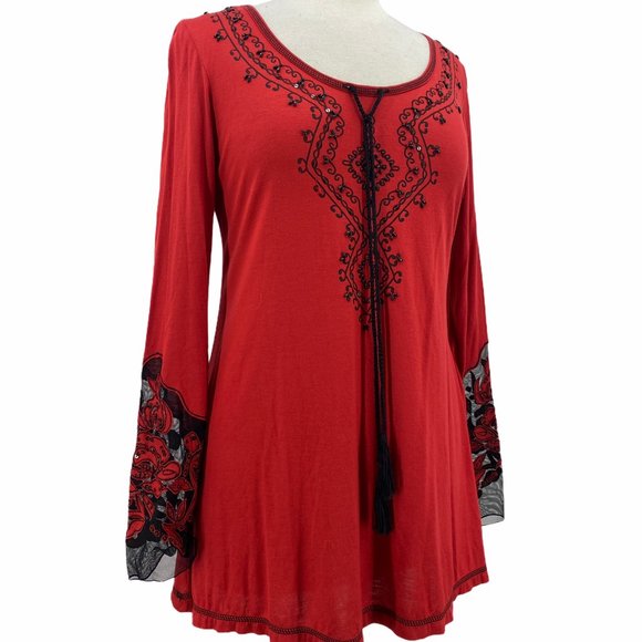 Studio X Women's Casual Red Waffle Long Sleeve T-S - Picture 3 of 6